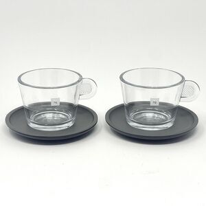Nespresso View Lungo Glass Espresso Demitasse Cups Melamine Saucers Set Of 2